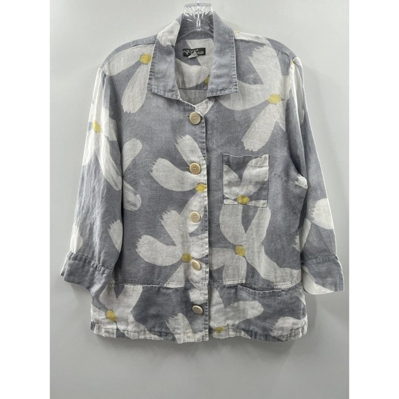 Simply Art By Dolcezza Tops - Simply Art By Dolcezza Women’s Linen Button Up Daisy Abstract Floral Size PL